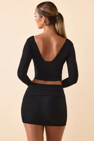 Haut à manches longues et décolleté plongeant Harri en modal, noir