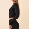 Haut à manches longues et décolleté plongeant Harri en modal, noir Haut à manches longues et décolleté plongeant Harri en modal, noir