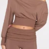 Pantalon droit taille basse Thea en modal, couleur moka