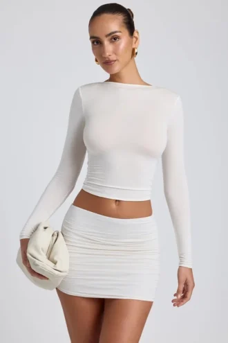 Haut à manches longues froncé Alia en modal, couleur blanc