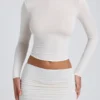 Haut à manches longues froncé Alia en modal, couleur blanc Haut à manches longues froncé Alia en modal, couleur blanc