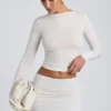 Haut à manches longues froncé Alia en modal, couleur blanc Haut à manches longues froncé Alia en modal, couleur blanc