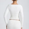 Haut à manches longues froncé Emry en modal, couleur blanc Haut à manches longues froncé Emry en modal, couleur blanc