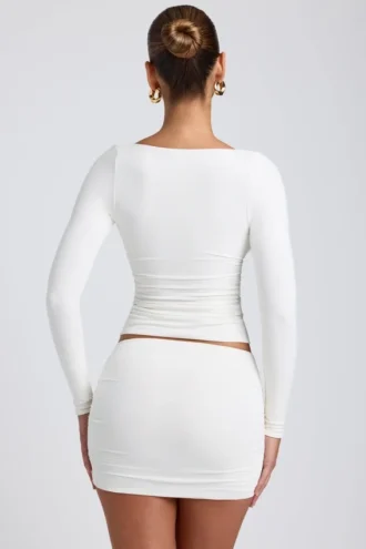 Haut à manches longues froncé Emry en modal, couleur blanc