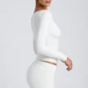 Haut à manches longues froncé Emry en modal, couleur blanc Haut à manches longues froncé Emry en modal, couleur blanc