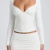 Mini-jupe froncée à taille mi-haute en modal Cali, couleur blanc Mini-jupe froncée à taille mi-haute en modal Cali, couleur blanc