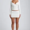 Mini-jupe froncée à taille mi-haute en modal Cali, couleur blanc Mini-jupe froncée à taille mi-haute en modal Cali, couleur blanc