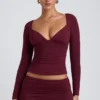 Haut à manches longues froncé Emry en modal, couleur prune Haut à manches longues froncé Emry en modal, couleur prune
