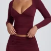 Haut à manches longues froncé Emry en modal, couleur prune Haut à manches longues froncé Emry en modal, couleur prune
