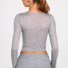 Haut à manches longues plongeant en jersey transparent Liah, gris Haut à manches longues plongeant en jersey transparent Liah, gris