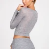 Haut à manches longues plongeant en jersey transparent Liah, gris Haut à manches longues plongeant en jersey transparent Liah, gris