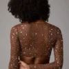 Haut à manches longues transparent orné Guilia, couleur Mocha Haut à manches longues transparent orné Guilia, couleur Mocha