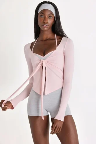Haut à nouer sur le devant en modal, couleur Blush