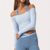 Haut à épaules dénudées en jersey doux, bleu poudre Haut à épaules dénudées en jersey doux, bleu poudre
