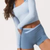 Haut à épaules dénudées en jersey doux, bleu poudre Haut à épaules dénudées en jersey doux, bleu poudre