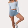 Haut à épaules dénudées en jersey doux, bleu poudre Haut à épaules dénudées en jersey doux, bleu poudre