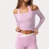 Haut à épaules dénudées en jersey doux, couleur rose tendre Haut à épaules dénudées en jersey doux, couleur rose tendre
