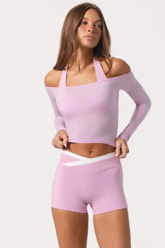 Haut à épaules dénudées en jersey doux, couleur rose tendre