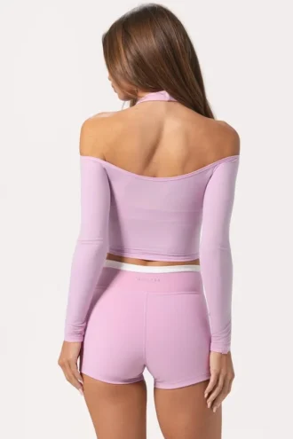 Haut à épaules dénudées en jersey doux, couleur rose tendre