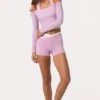 Haut à épaules dénudées en jersey doux, couleur rose tendre Haut à épaules dénudées en jersey doux, couleur rose tendre
