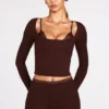 Haut-soutien-gorge à lacets à manches longues en modal côtelé Margaux, couleur chocolat Haut-soutien-gorge à lacets à manches longues en modal côtelé Margaux, couleur chocolat
