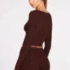 Haut-soutien-gorge à lacets à manches longues en modal côtelé Margaux, couleur chocolat Haut-soutien-gorge à lacets à manches longues en modal côtelé Margaux, couleur chocolat
