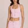 Haut style corset à dos nu en denim Elowis, rose pâle Haut style corset à dos nu en denim Elowis, rose pâle