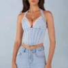 Haut style corset en denim Lotta à dos nu en denim clair Haut style corset en denim Lotta à dos nu en denim clair