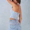 Haut style corset en denim Lotta à dos nu en denim clair Haut style corset en denim Lotta à dos nu en denim clair