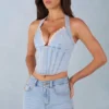 Haut style corset en denim Lotta à dos nu en denim clair Haut style corset en denim Lotta à dos nu en denim clair