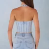 Haut style corset en denim Lotta à dos nu en denim clair Haut style corset en denim Lotta à dos nu en denim clair