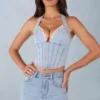 Haut style corset en denim Lotta à dos nu en denim clair Haut style corset en denim Lotta à dos nu en denim clair