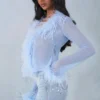 Haut transparent Elisia à bordure de plumes, bleu pâle Haut transparent Elisia à bordure de plumes, bleu pâle