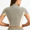 Haut zippé en jersey de coton color block, couleur minérale Haut zippé en jersey de coton color block, couleur minérale