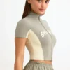 Haut zippé en jersey de coton color block, couleur minérale Haut zippé en jersey de coton color block, couleur minérale