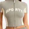 Haut zippé en jersey de coton color block, couleur minérale Haut zippé en jersey de coton color block, couleur minérale
