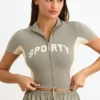 Haut zippé en jersey de coton color block, couleur minérale Haut zippé en jersey de coton color block, couleur minérale