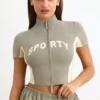 Haut zippé en jersey de coton color block, couleur minérale Haut zippé en jersey de coton color block, couleur minérale
