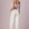 Jean Bobbi à taille mi-haute et jambes évasées, délavage écru