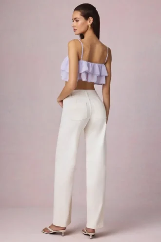 Jean Bobbi à taille mi-haute et jambes évasées, délavage écru