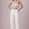 Jean Bobbi à taille mi-haute et jambes évasées, délavage écru
