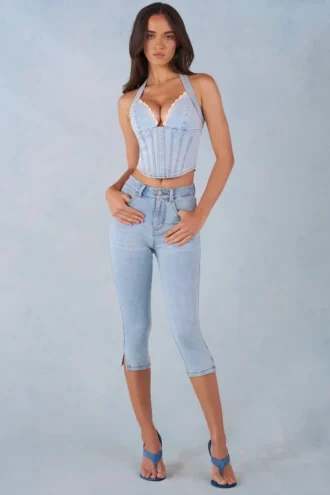Jean capri en denim clair à taille mi-haute Landon