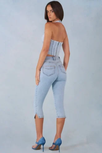 Jean capri en denim clair à taille mi-haute Landon