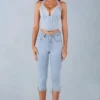 Jean capri en denim clair à taille mi-haute Landon