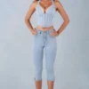 Jean capri en denim clair à taille mi-haute Landon