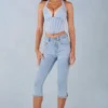 Jean capri en denim clair à taille mi-haute Landon