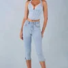 Jean capri en denim clair à taille mi-haute Landon