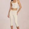 Jean capri taille mi-haute Anessa, couleur ivoire