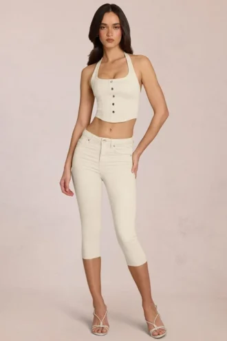 Jean capri taille mi-haute Anessa, couleur ivoire