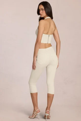 Jean capri taille mi-haute Anessa, couleur ivoire